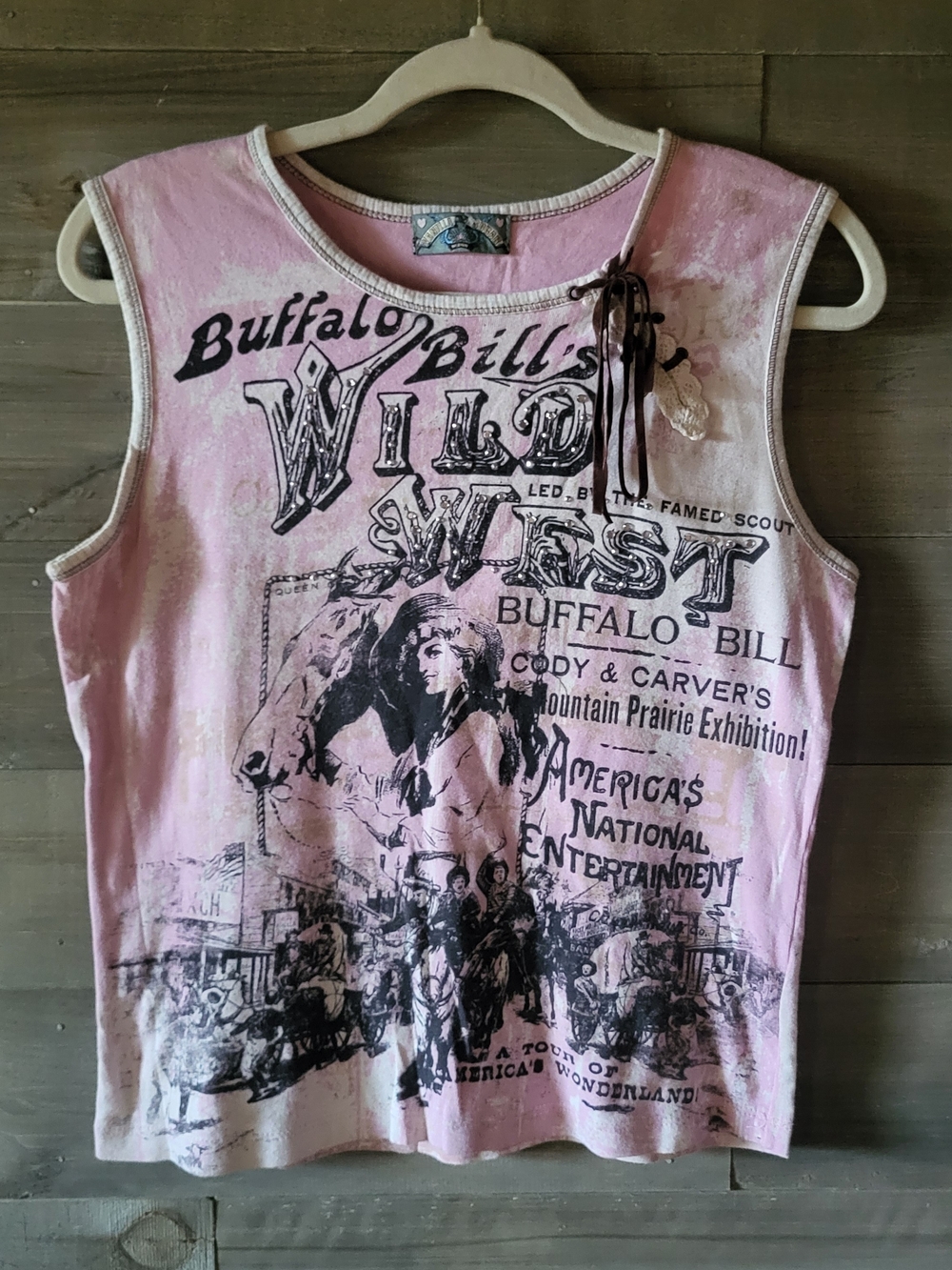 Vanilla Sugar Y2K Buffalo Bill's Wild West Graphic Tank Top - Pink & Cream M